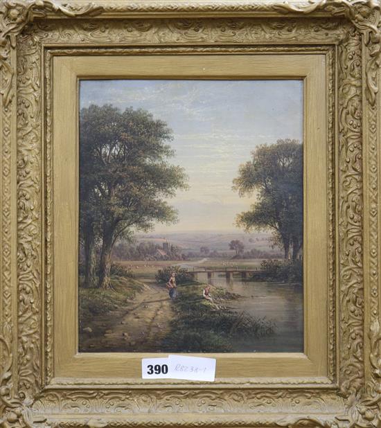 Attributed to H J Boddington, oil on canvas, children in a river landscape, 29 x 24cm
